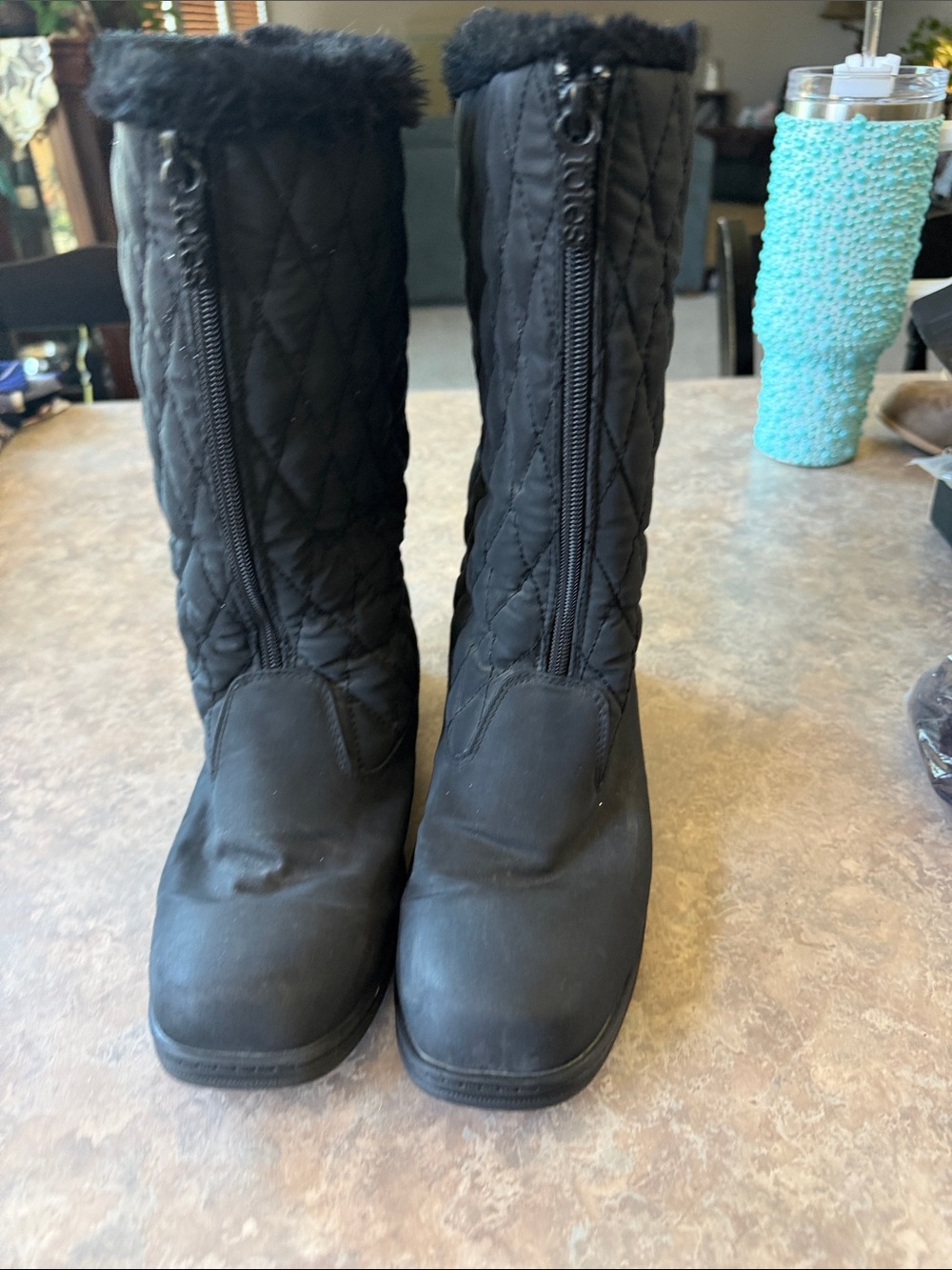Totes Black Quilted Mid-Calf Winter Boots with Fur Trim - Picture 3 of 6